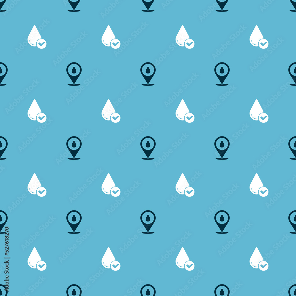Poster set water drop with location and on seamless pattern. vector