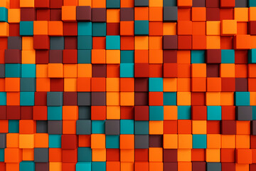 Colorful abstract geometric 3d background with cubes elements and colors for your design. Abstract cubes from tetris game. 3d rendering illustration..