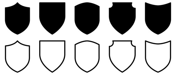 Shield icons set. Flat and line art styles. Vector illustration isolated on white background