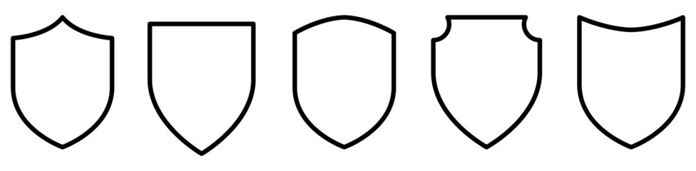 Shield icons set. Outline protect symbols. Vector illustration isolated on white background