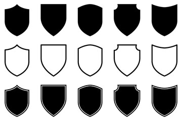 Shield outline icons set. Vector illustration isolated on transparent background