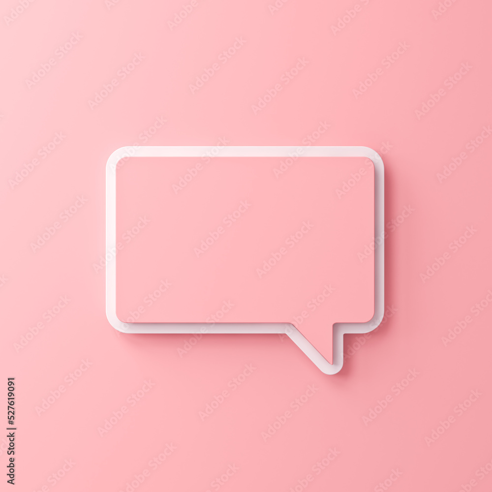 Aufkleber Speech bubble isolated on pink pastel color background with shadows minimal conceptual 3D rendering