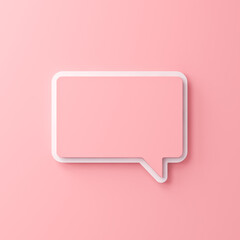 Speech bubble isolated on pink pastel color background with shadows minimal conceptual 3D rendering