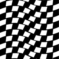 Seamless pattern with striped black white diagonal lines (zigzag, chevron). Square scales. Optical illusion effect. Geometric tile in opt art. Futuristic vibrant design.