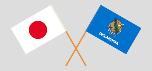 Crossed flags of Japan and The State of Oklahoma. Official colors. Correct proportion