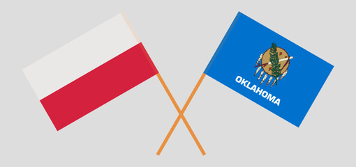 Crossed flags of Poland and The State of Oklahoma. Official colors. Correct proportion