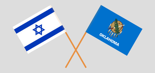 Crossed flags of Israel and The State of Oklahoma. Official colors. Correct proportion
