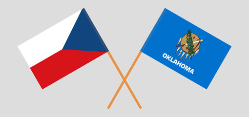 Crossed flags of Czech Republic and The State of Oklahoma. Official colors. Correct proportion