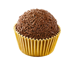 Brigadeiro com granulado de chocolate em fundo branco - sobremesa brasileira