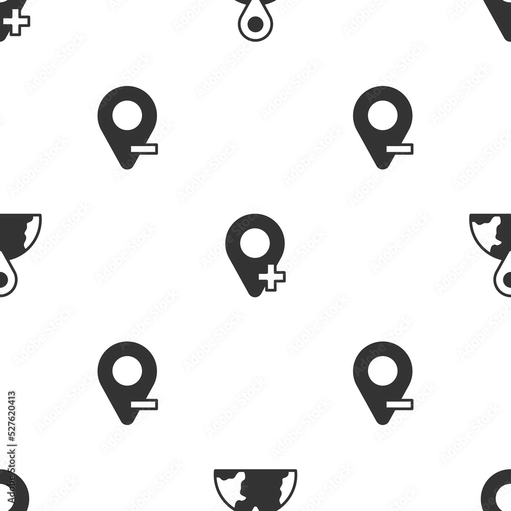 Poster set location on the globe, and on seamless pattern. vector