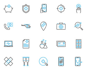 set of hospital line icons, health, medical