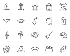 set of halloween flat icons, scary, night, trick or treat