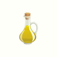 Jar of extra virgin olive oil isolated realistic icon. Vector liquid sunflower or linseed oil in glass jar. Greek or italian cuisine food object, salad seasoning condiment, nutrition oily ingredient - obrazy, fototapety, plakaty