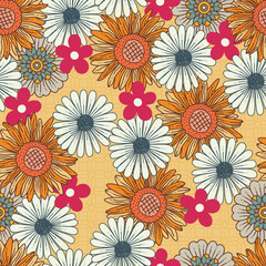 Retro Funky Floral Vector Seamless Pattern