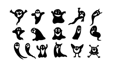 Fototapeta premium Halloween silhouette ghost character set designs