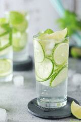 Mineral water with lime and cucumber	