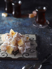 Traditional Turkish lokum with tea