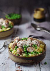 Swedish meatballs with mashed potato side dish - typical dish of Swedish cuisine