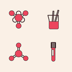 Set Test tube, Molecule, Laboratory glassware and icon. Vector