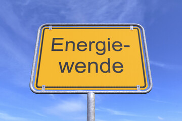 Obraz premium 3d Illustation - Ortsschild - Ortstafel - Energiewende - Himmel - Wolken