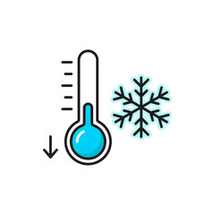 Weather forecast color outline icon, cold temperature and thermometer vector pictogram. Weather forecast low temperature and winter cold icon for app and web widget