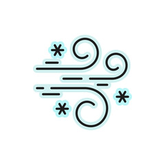 Weather forecast wind and snow color outline icon, vector pictogram. Weather forecast for winter storm or snowstorm, temperature and meteorology climate symbol