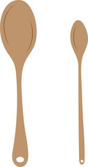 Two brown spoons. One is big, the other is small. For restaurants and cafes. Vector. Flat style.