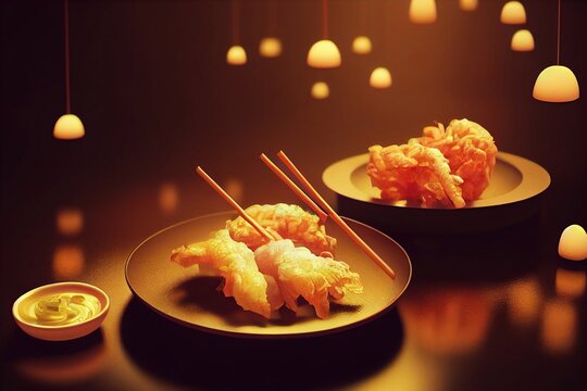 Chinese cuisine, shrimps on the place, tempura