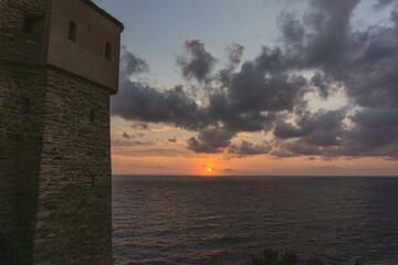 Sunrise of a monastery in mount Athos