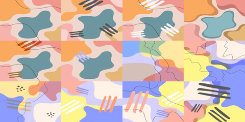 Abstract hand drawn doodle shapes pastel colors. Set of modern contemporary illustration.