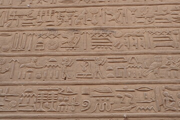 Fototapeta na wymiar ancient egyptian hieroglyphics carved on the walls of Kom Ombo temple 