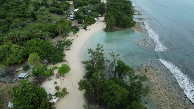Aerial view of the White Sand Beach tourist attraction, Lhok Mee, Aceh, Indonesia.