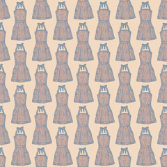 Apron pinafore engraved seamless pattern. Kitchen element for cook in hand drawn style.