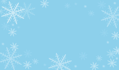 Fototapeta na wymiar Decorative winter background with snowflakes on blue background