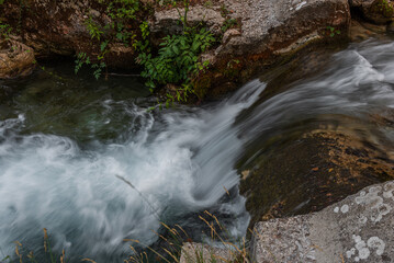 Marche. Ambro River. Waterfalls of the Sanctuary of the Madonna dell'Ambro