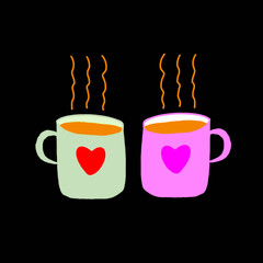 Couple Coffee Mugs Cups Love Hearts Steaming Coffee Coffee Time