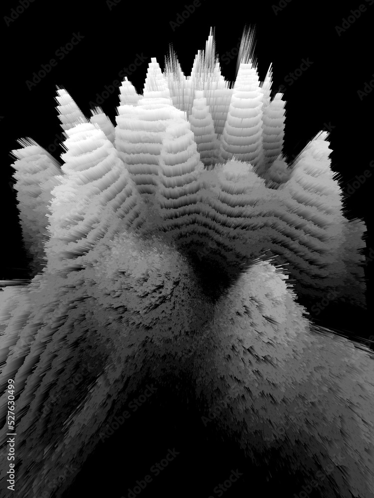 Poster 3d illustration exploding surface view shades of grey contour lines on a black background