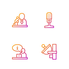 Set line Radar, Television report, Breaking news and Microphone. Gradient color icons. Vector