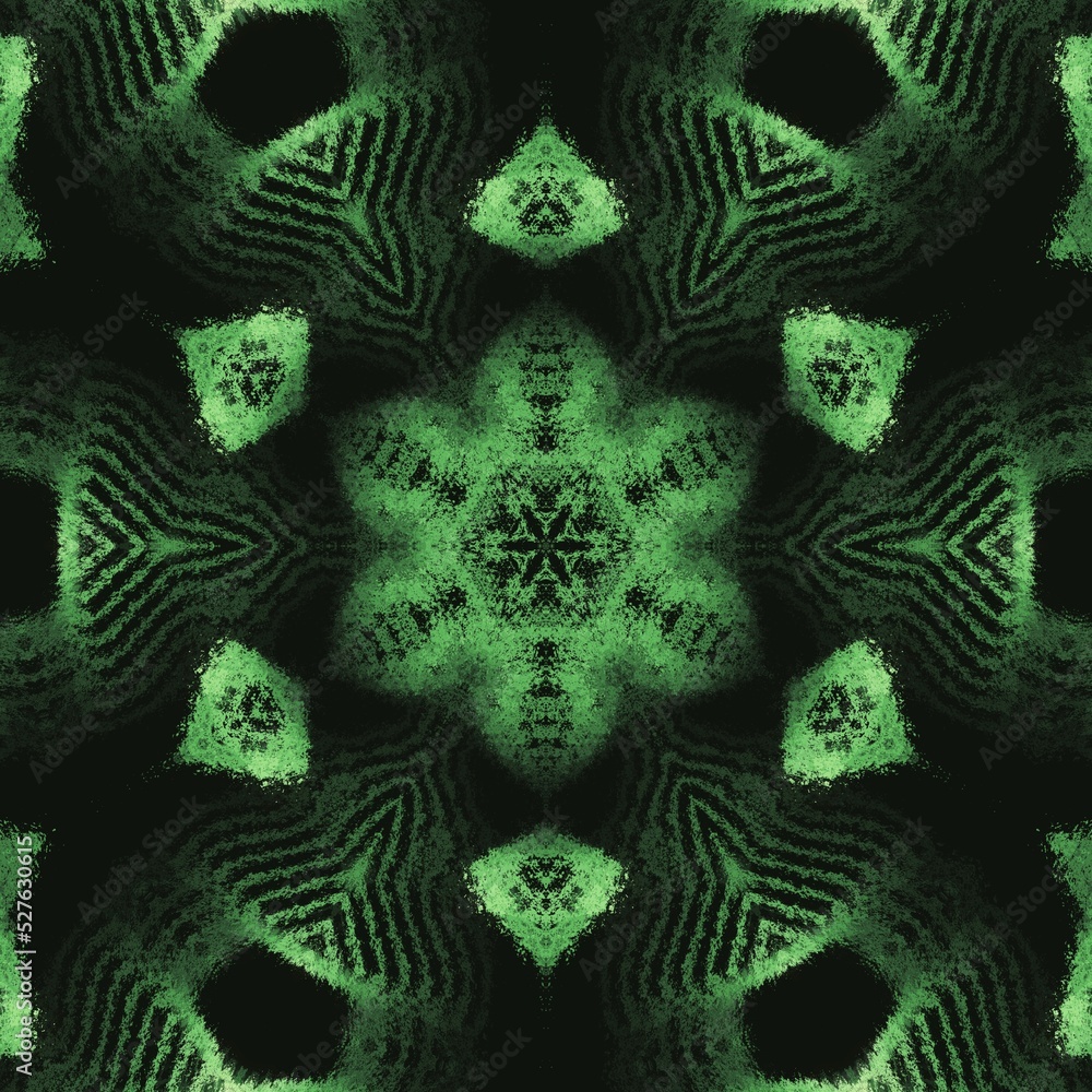 Poster 3d illustration exploding surface view shades of green contour lines on a black background