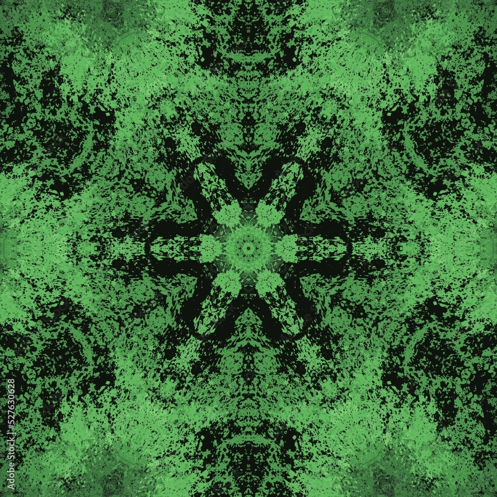 Poster 3d illustration exploding surface view shades of green contour lines on a black background