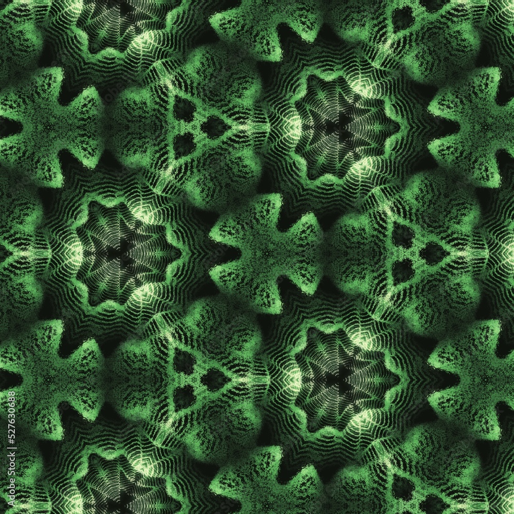 Poster 3d illustration exploding surface view shades of green contour lines on a black background