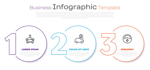 Set line Electric car, and Voltmeter. Business infographic template. Vector