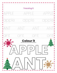 Word Tracing and Coloring Workbook With Christmas Element
