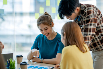 group of the business team meets to discuss plans to start a new business, accountant team manager having a discussion with new project success financial statistics