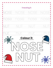 Word Tracing and Coloring Workbook With Christmas Element