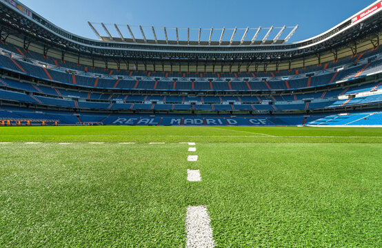 Pitch view at Santiago Bernabeu arena, Madrid