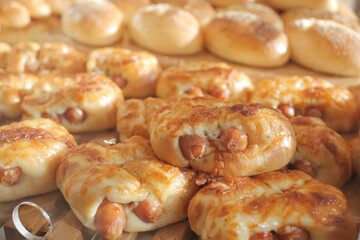 stack of fresh baked croissant with sausage 