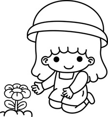 child planting flowers vector illustration