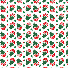 Autumn seamless pattern with rowanberry and leaves. White background.