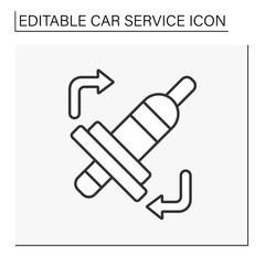  Ignition coil replacement line icon. Small engine component for light vehicle fuel and allows it to run.Car service concept. Isolated vector illustration. Editable stroke